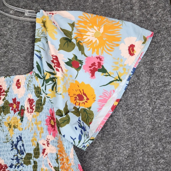 BloomChic Floral Maxi Dress Women Size 18-20 Blue Smocked Square Neck Pockets - Picture 3 of 10